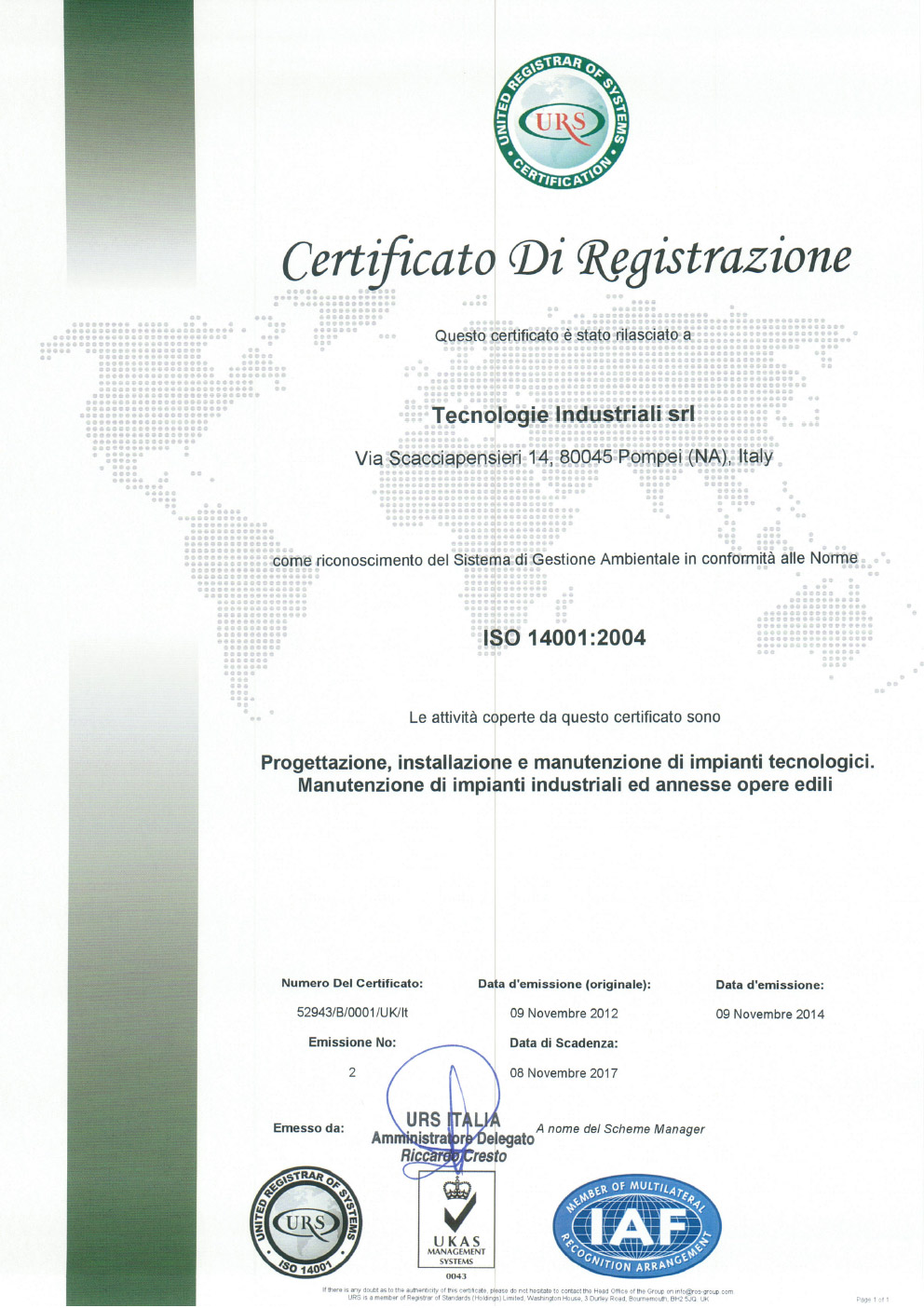 Certificato ISO 14001